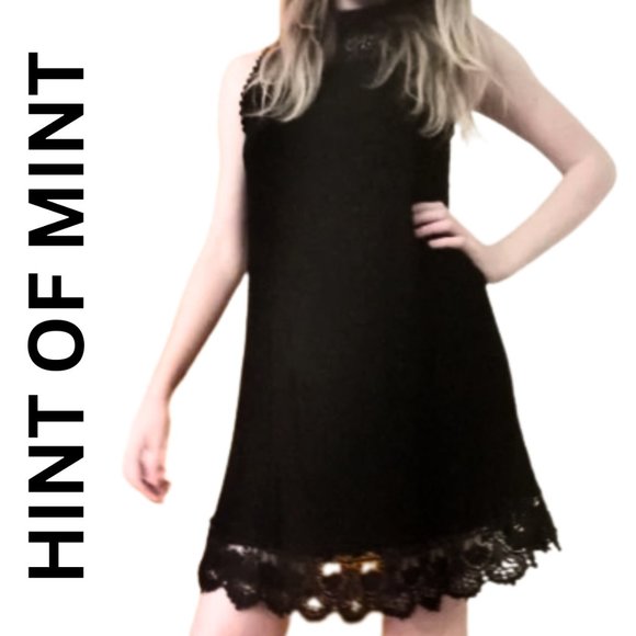 HINT OF MINT - Lace Little Black Dress in Goth / Gothic Style with Handmade Belt - Picture 2 of 16